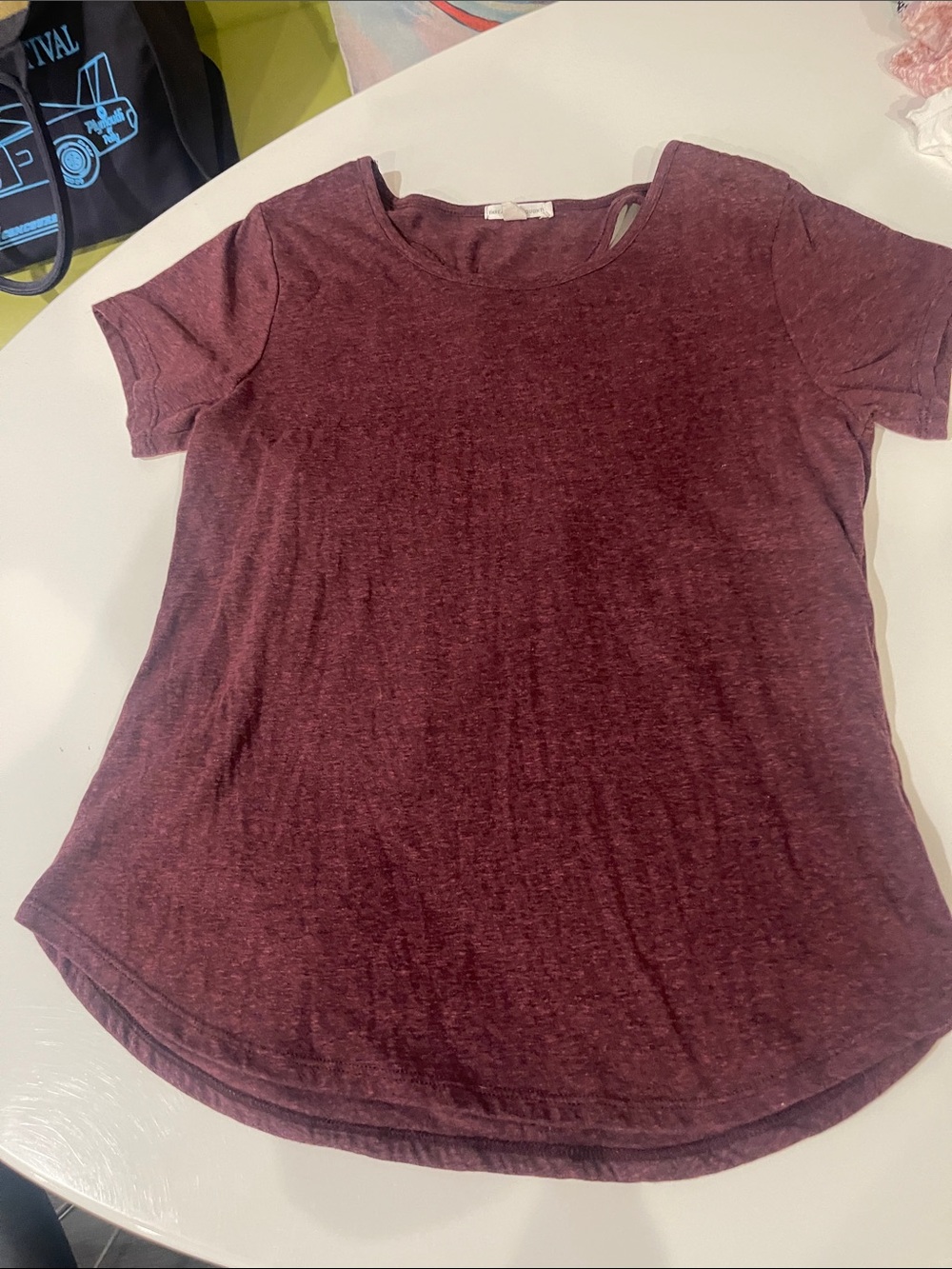 Women's Maroon Short Sleeve Scoop Neck Tee - Casual Everyday Top